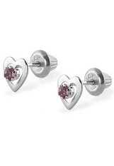 terrific teeny white gold heart light purple birthstone baby earrings